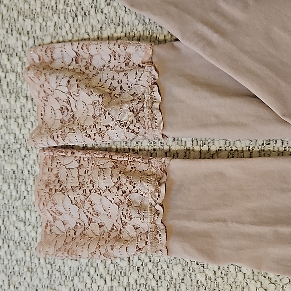 HUE Tights Footless Lace Cuffs Blush Pink Mauve Dusty Rose Tites Sz XS / S - Picture 2 of 6